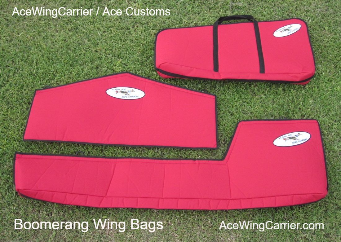 RC Wing Bag, RC Wing Carrier, RC Boomerang Jet Wing Bags, by Ace Wing Carrier Customs.